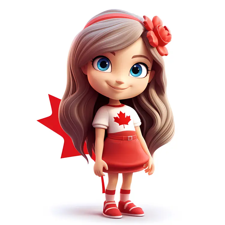 Cartoon Girl with Maple Leaf Shirt