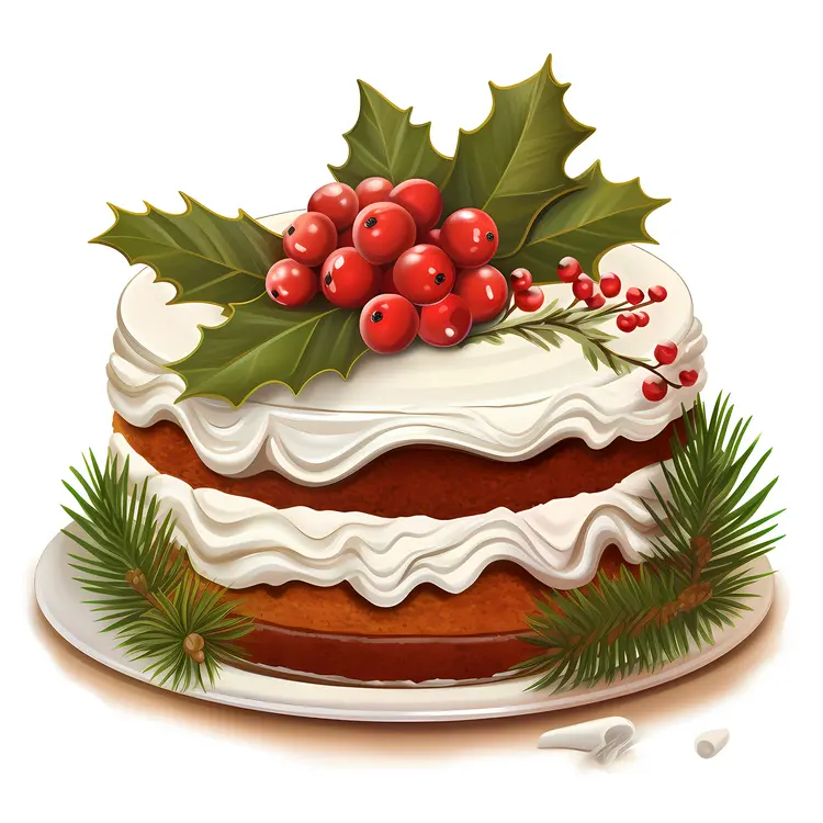 Layered Christmas Cake with Holly Berries