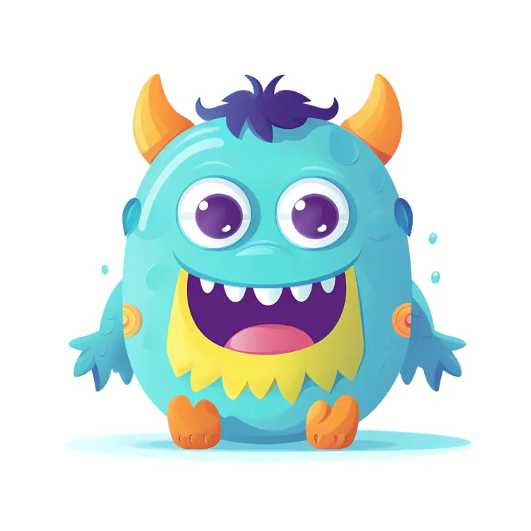 Cute Blue Monster with Orange Horns