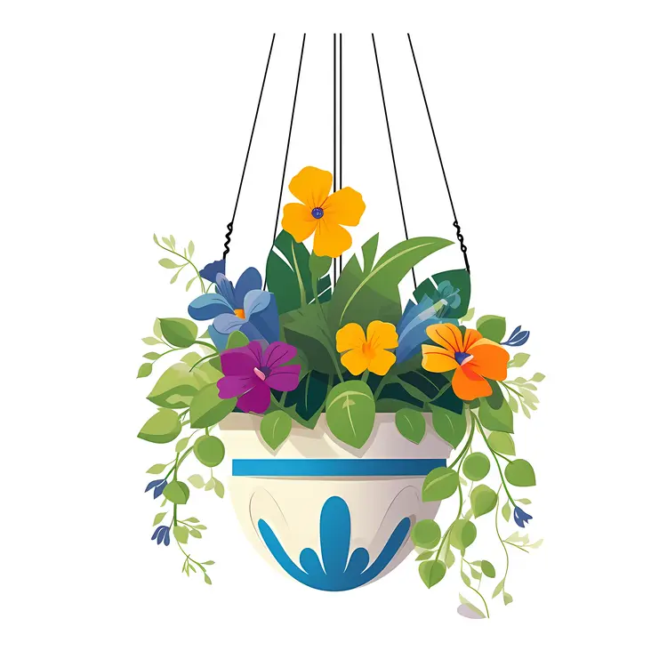 Colorful Hanging Flower Pot with Mixed Flowers