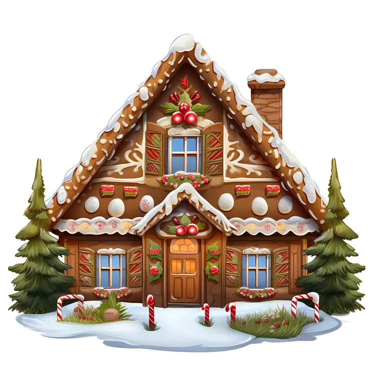 Festive Gingerbread House with Candy Canes and Snow
