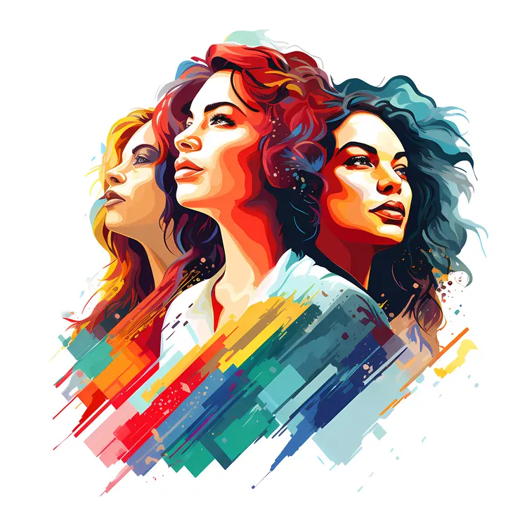 Three Empowered Women in Colorful Background