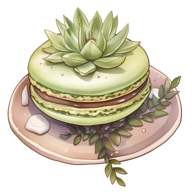 Green Macaron with Succulent on Plate