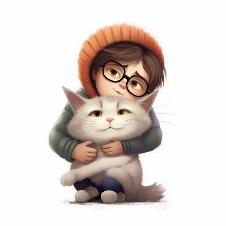 Boy Hugging a Cute Cat in Warm Clothing