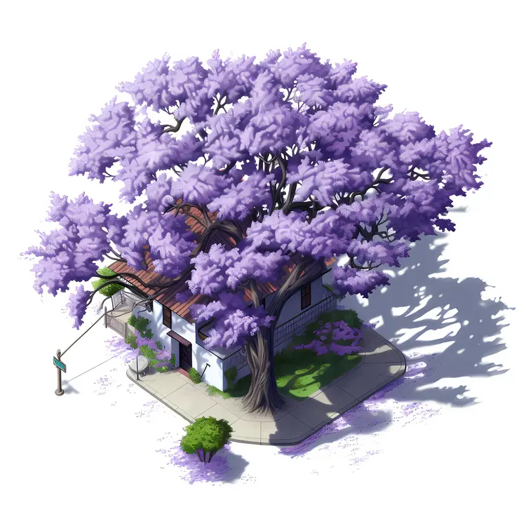 Purple Tree Overhanging a House
