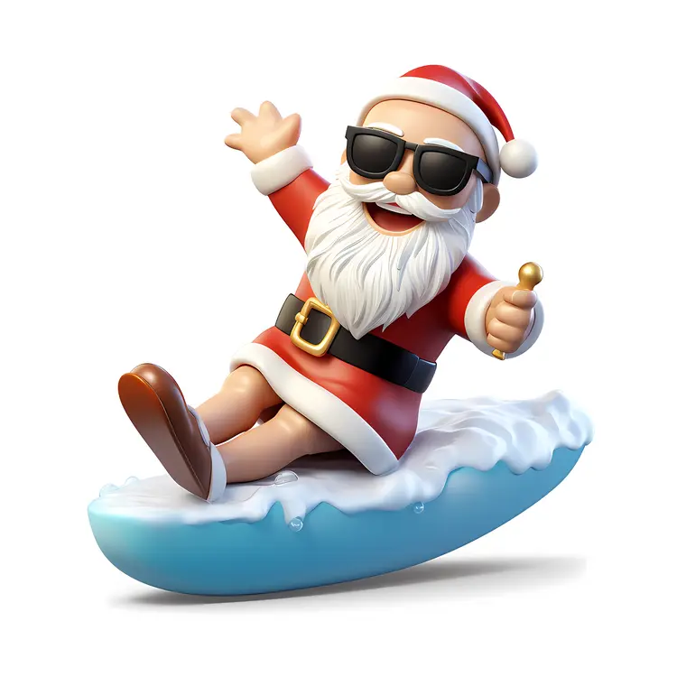 Santa Claus Surfing with Sunglasses