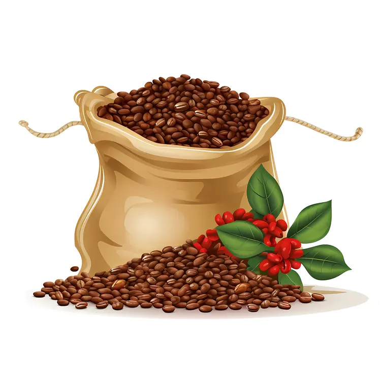 Open Bag of Coffee Beans with Leaves
