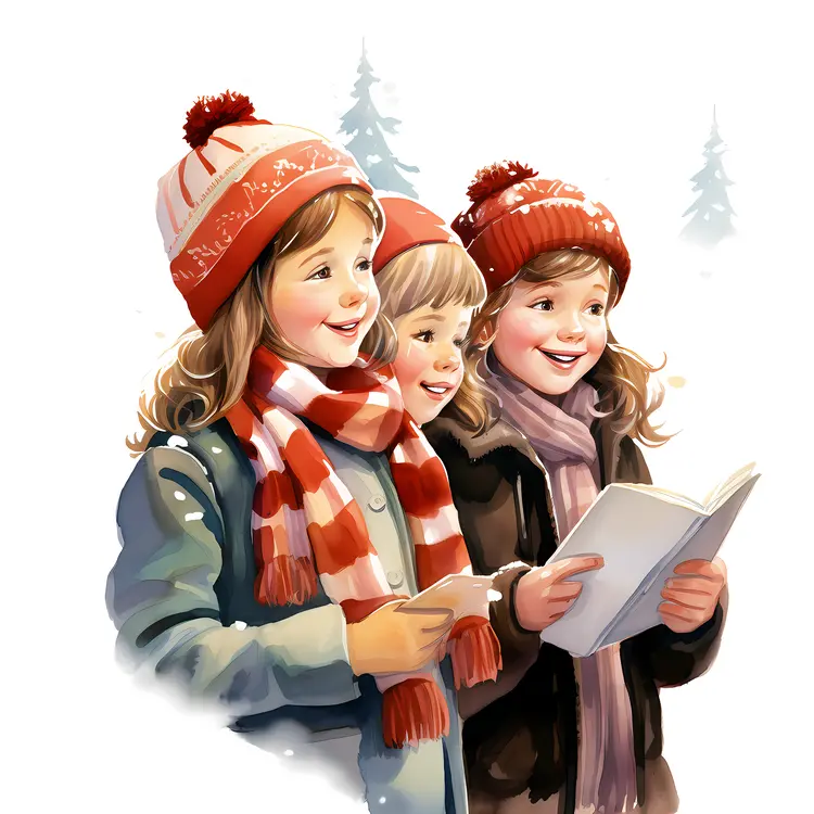 Children Singing Christmas Carols in Winter