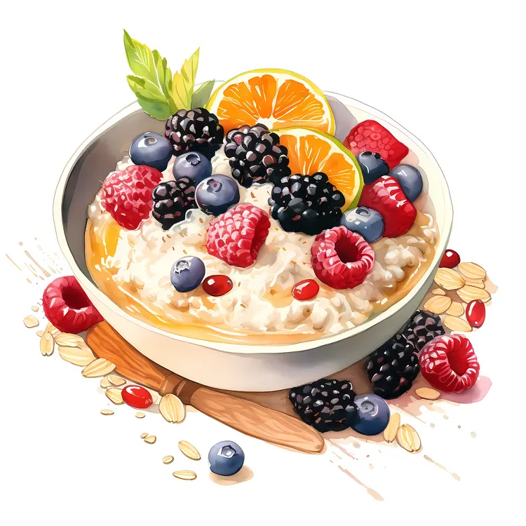 Oatmeal with Mixed Berries and Orange Slices