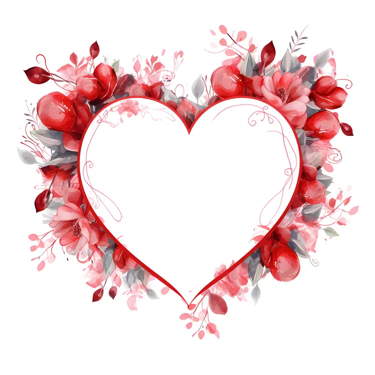 Heart Frame with Red Flowers