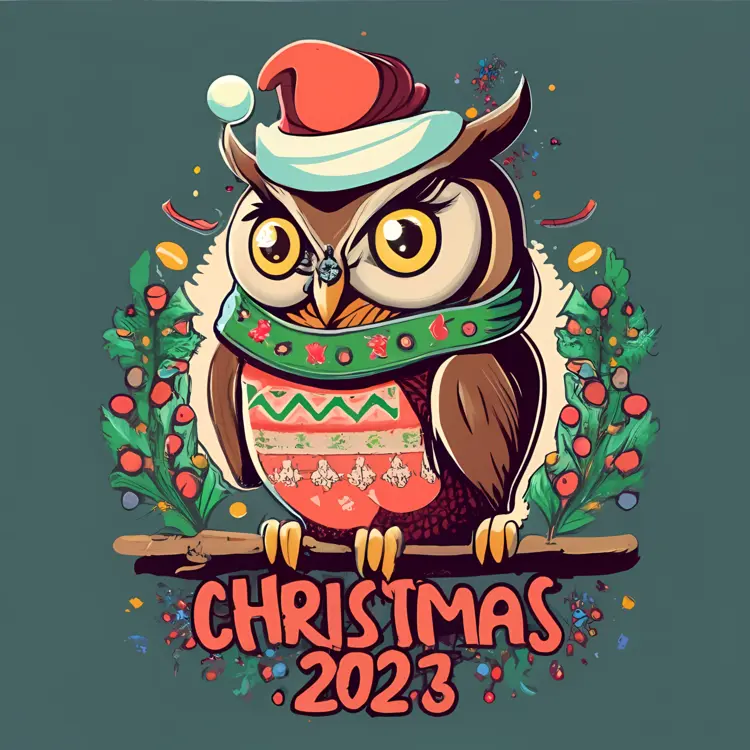 Owl with Christmas Hat and Scarf 2023