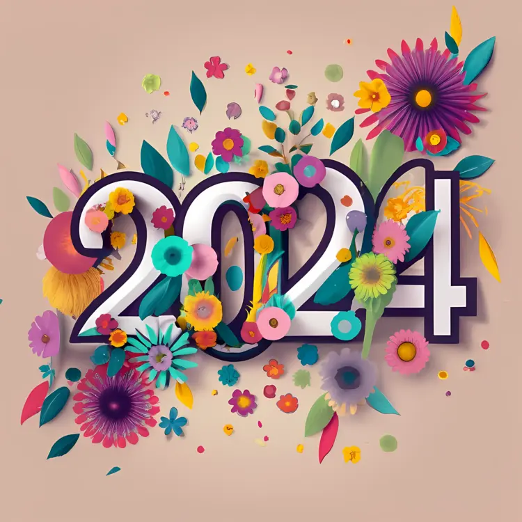 2024 with Colorful Flowers