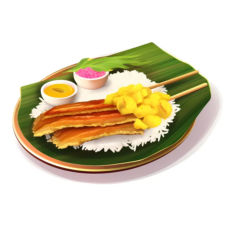 Traditional Banana Leaf Meal with Rice and Banana