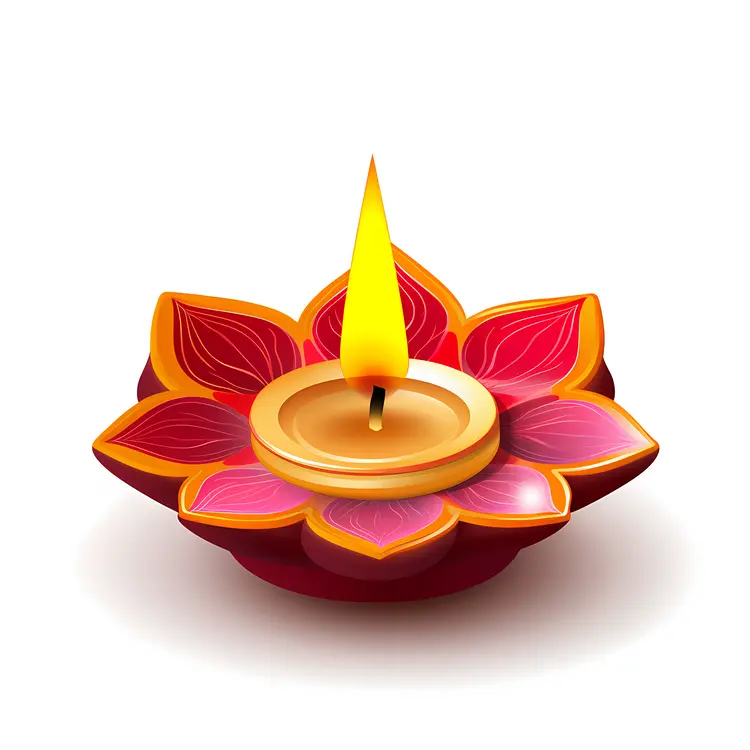 Red Diya with Golden Petals for Diwali