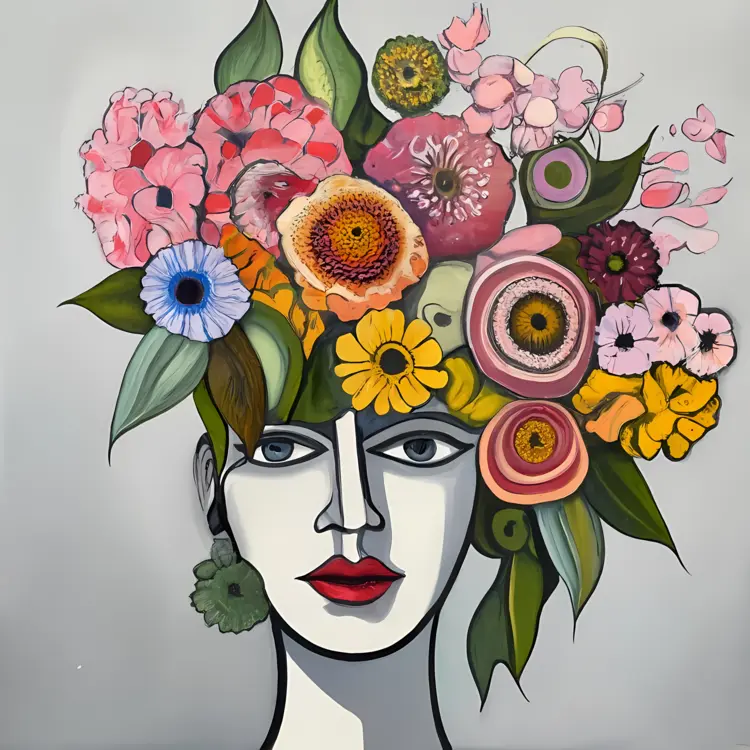Abstract Woman Illustration with Flower Headpiece