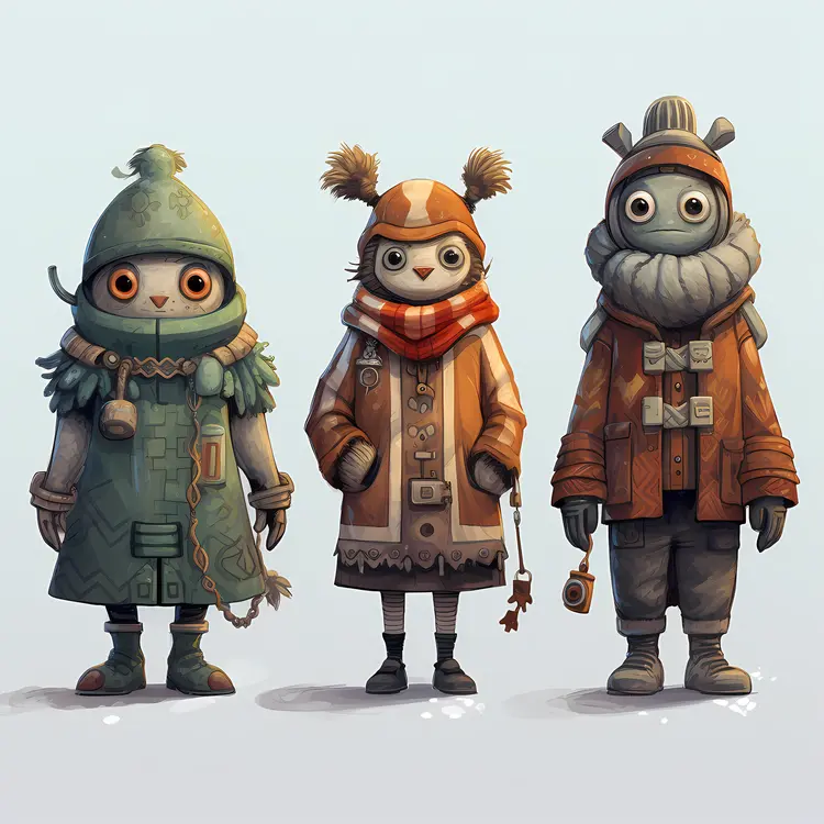 Adorable Winter Characters in Cozy Clothing