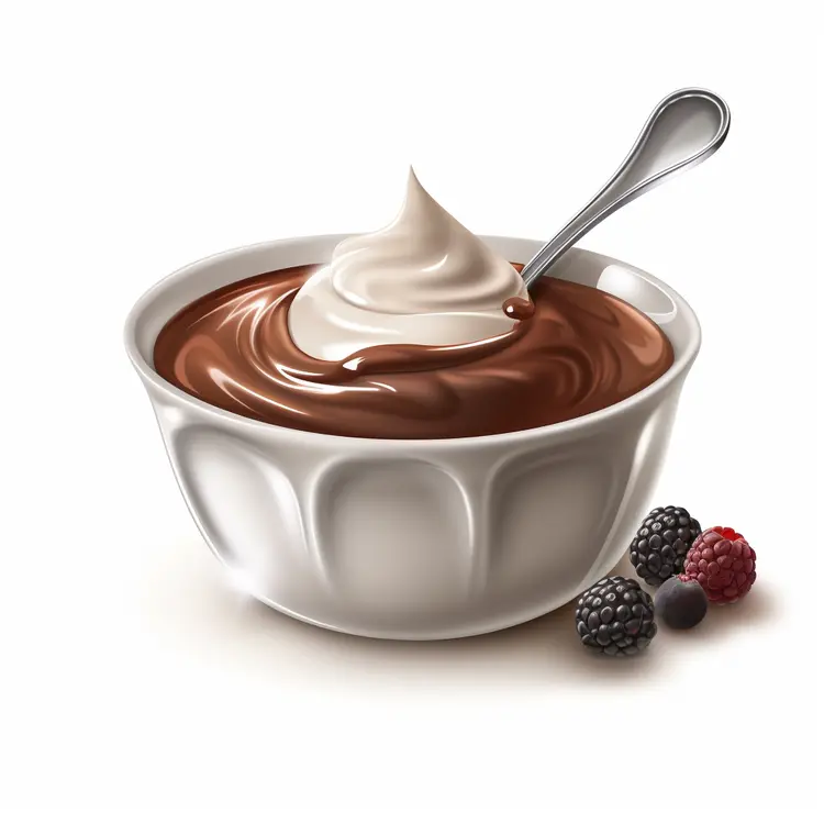 Chocolate Pudding with Whipped Cream and Berries