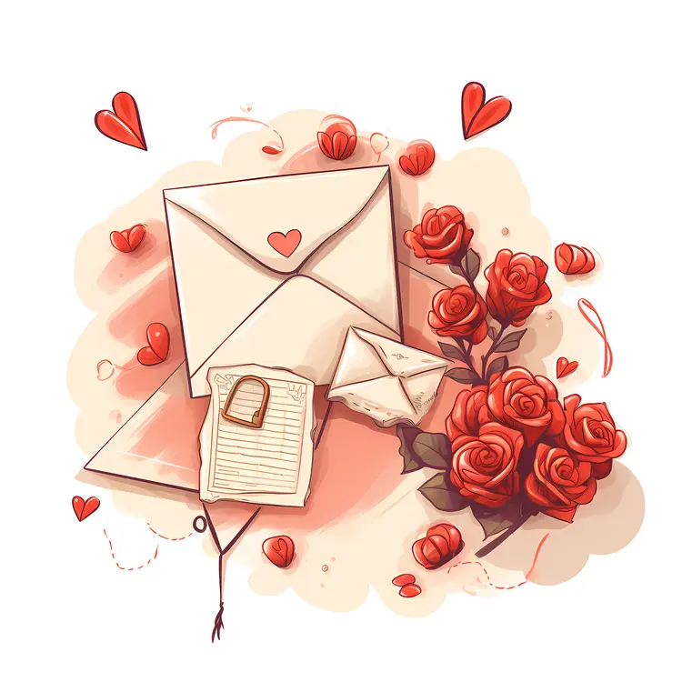 Envelopes with Roses and Hearts