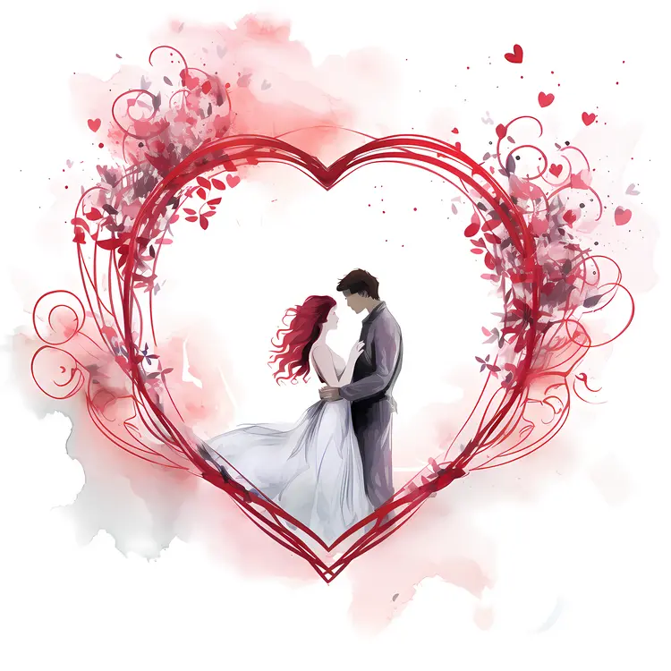 Romantic Couple in Heart Frame