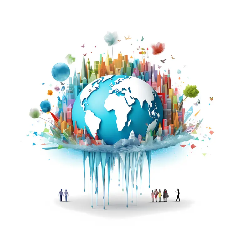 Blue Globe with Vibrant Cityscape and People