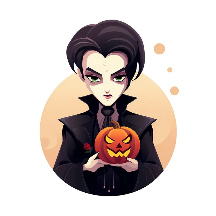 Cute Vampire Holding a Pumpkin