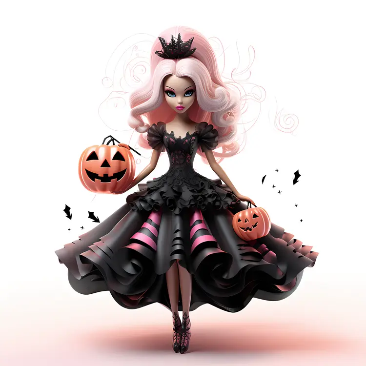 Doll with Pumpkins in Halloween Costume
