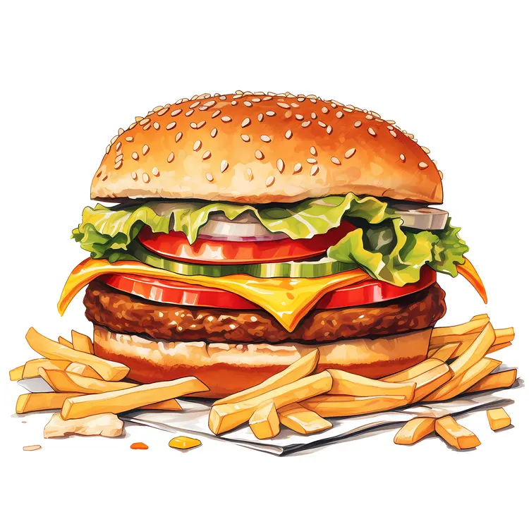 Delicious Burger with French Fries
