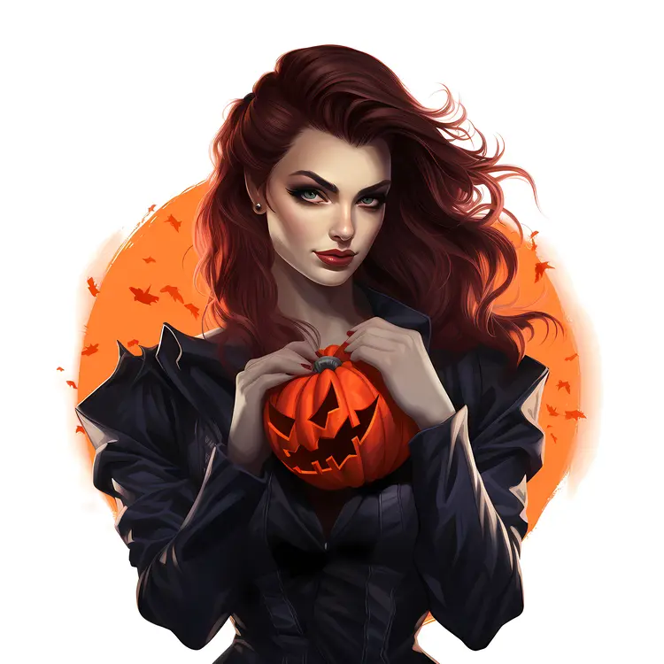 Spooky Woman with Pumpkin