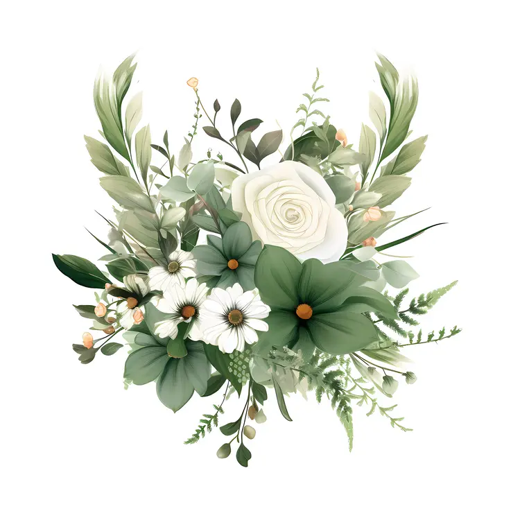 White and Green Floral Arrangement with Greenery