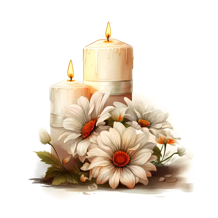 Two Candles with Daisies