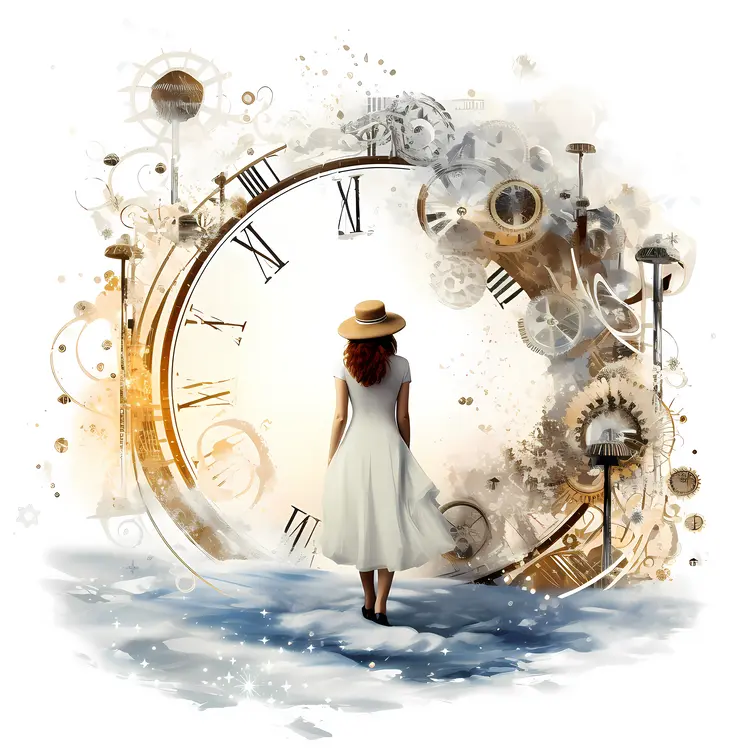 Woman in front of a clock