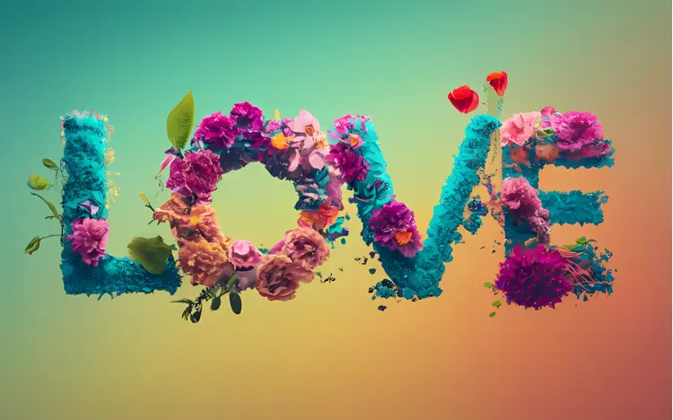 Love Text with Colorful Floral Arrangement