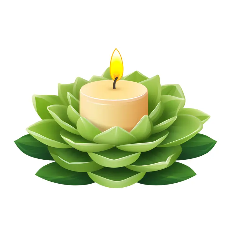 Green Candle with Lotus Leaves