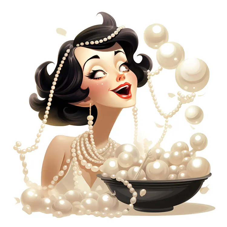 Black-Haired Woman with Pearls