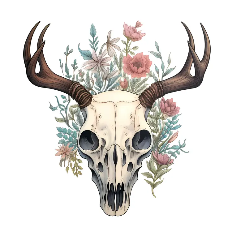 Deer Skull with Floral Background