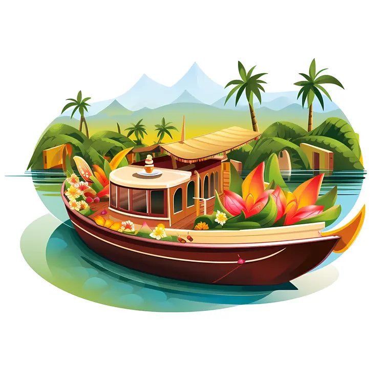 Tropical Boat with Colorful Flowers