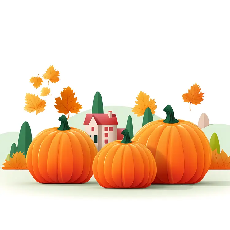 Three Orange Pumpkins with Autumn Background