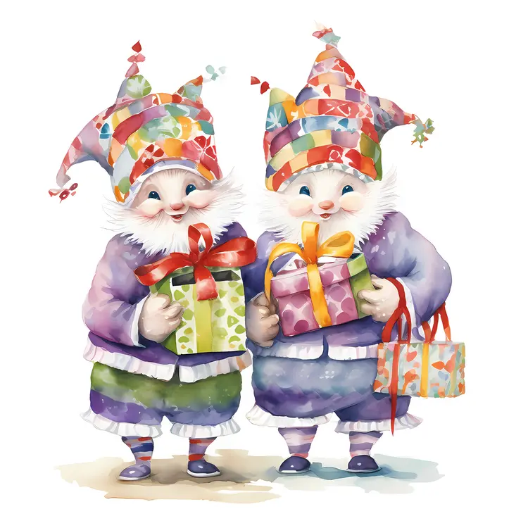 Cute Gnomes Holding Gifts