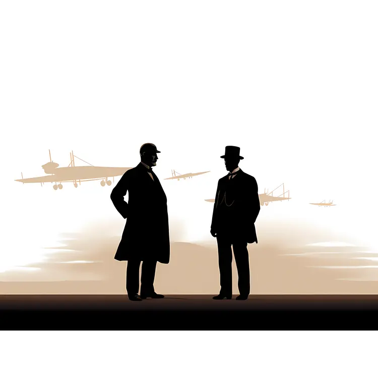 Silhouettes of Two Men with Multiple Aircraft