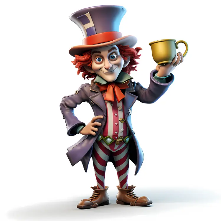 Cartoon Mad Hatter Holding a Teacup