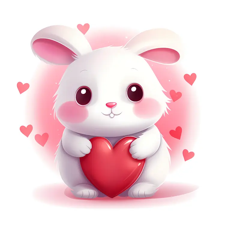White Bunny Holding a Heart