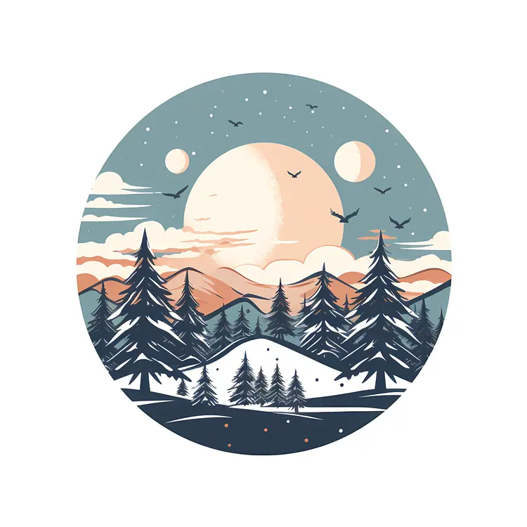 Winter Mountains with Snow and Sunset