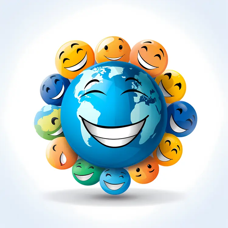 Smiling Earth Surrounded by Happy Faces