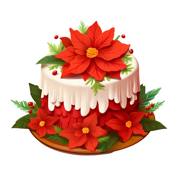 Christmas Cake with Poinsettia Flowers