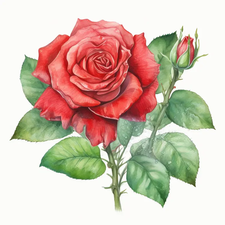 Beautiful Red Rose Watercolor Illustration