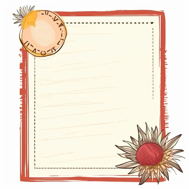 Hand-drawn Frame with Sunflower and Peach