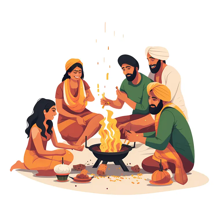 Group Celebrating Around Bonfire