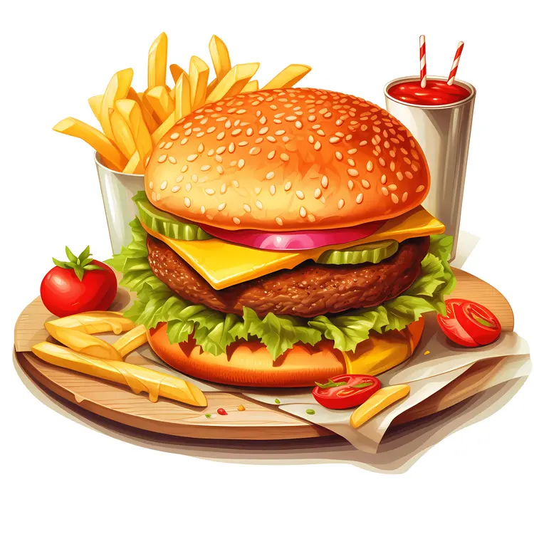 Delicious Burger with Fries and Soda