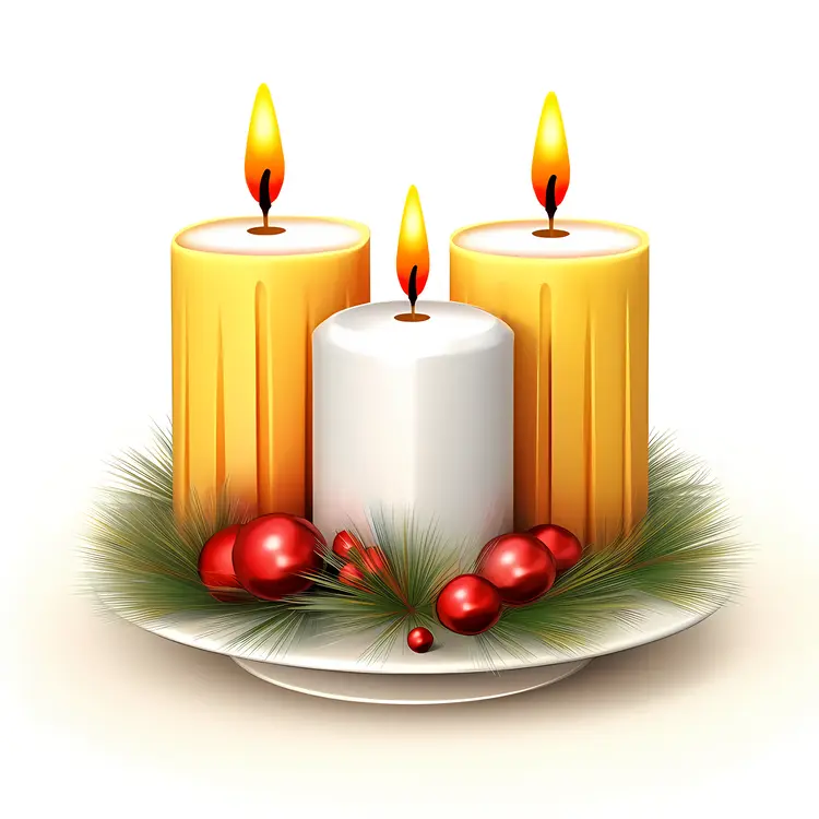Three Candles with Christmas Decorations