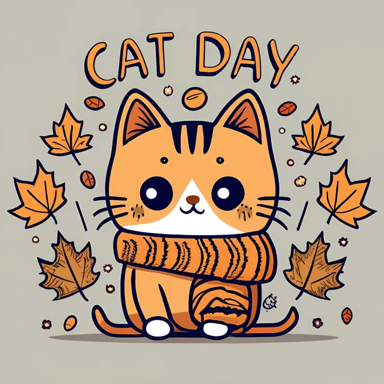 Cute Cat with Scarf Celebrating Cat Day